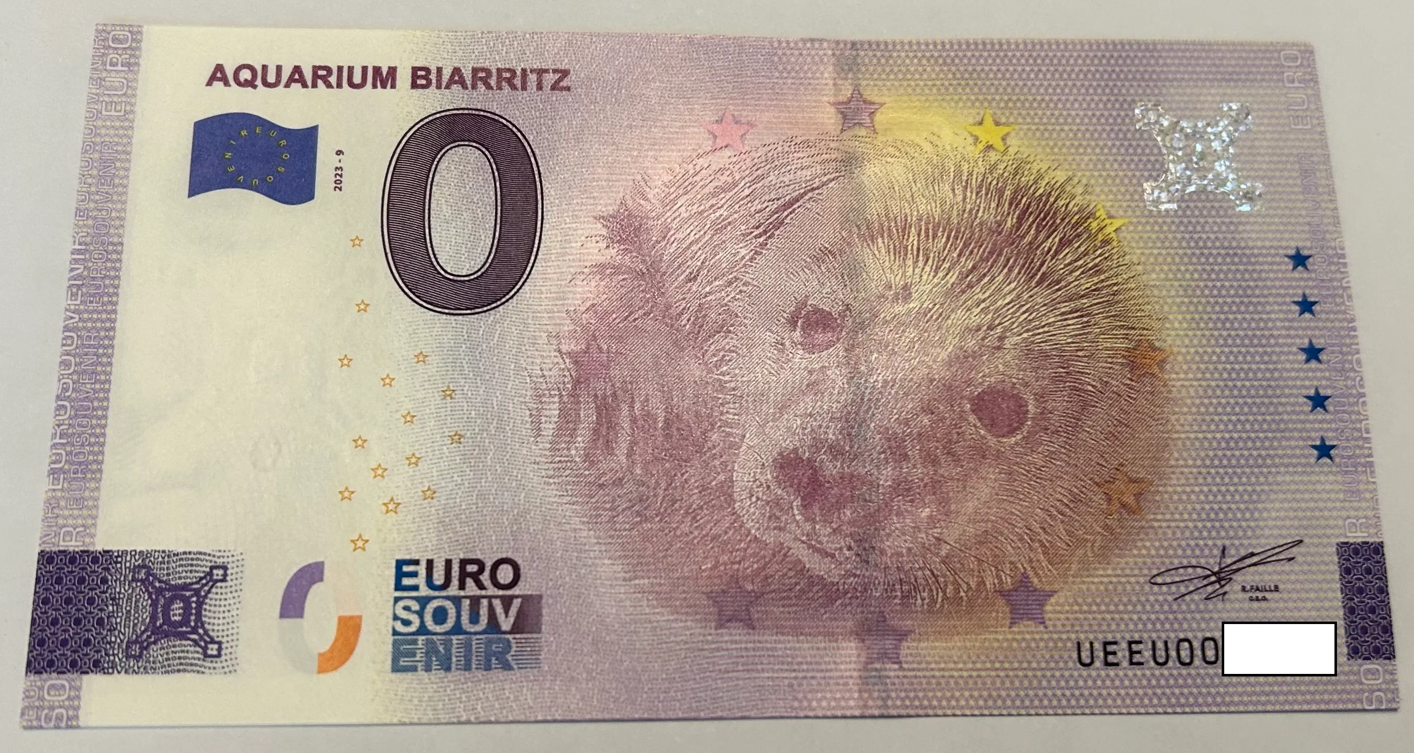 BILLETE 0 EURO FRANCIA UEEV 2023-9 AQUARIUM BIARRITZ